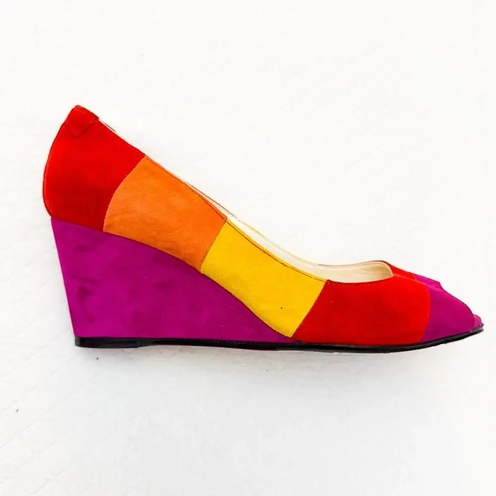Taryn Rose Dasha Knit Stripe Multi Color Wedge Platform Patterned Shoe Size 6.5